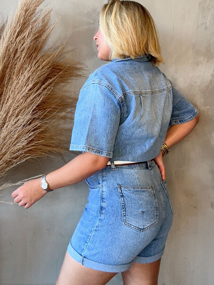 Agatha Belted Denim Romper