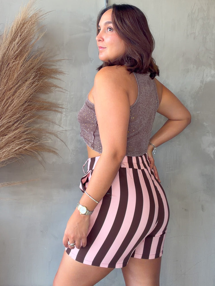 Estela Brown/Pink Striped Short