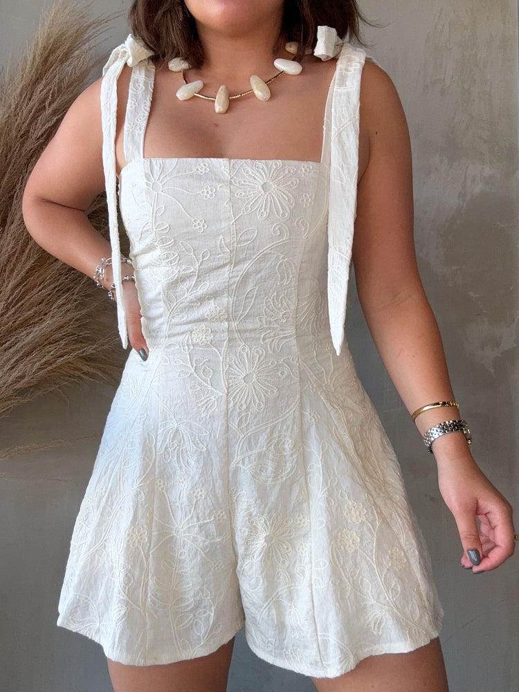 Kim Cream Embroidery Romper