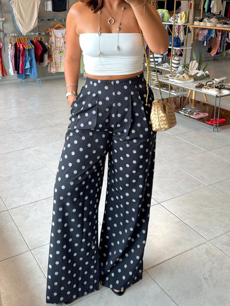 Siara Black Polka Dots Pleated Pants