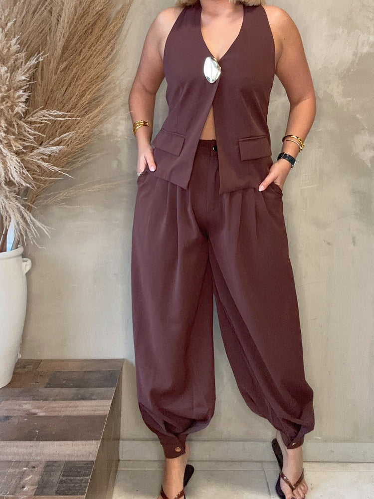 FINAL SALE - Liara Brown Vest & Pants Set