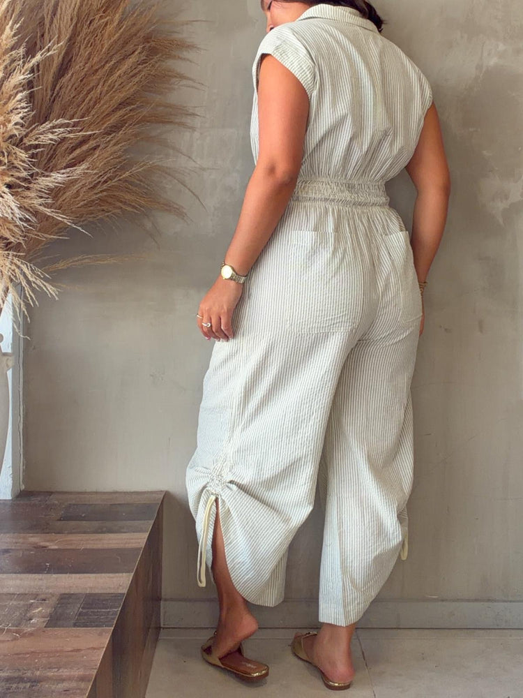 Monika Cream Striped Jumpsuit