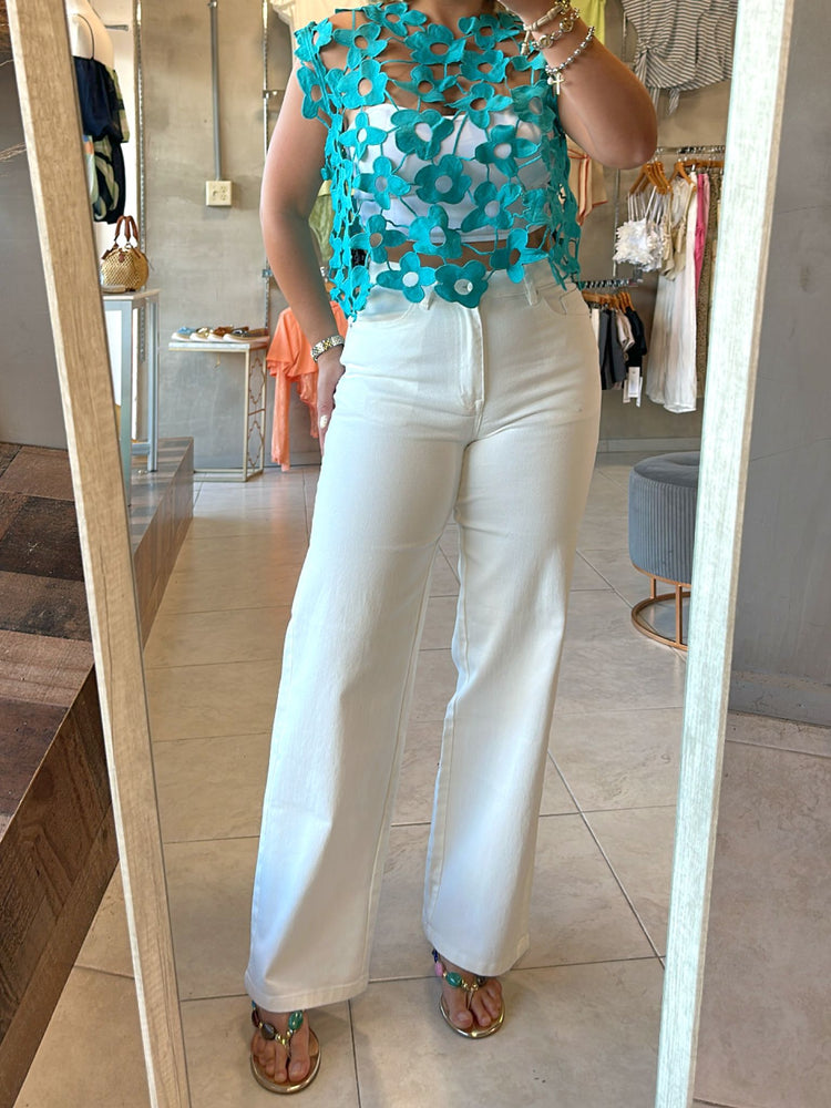 Indy Teal Floral Lace Top