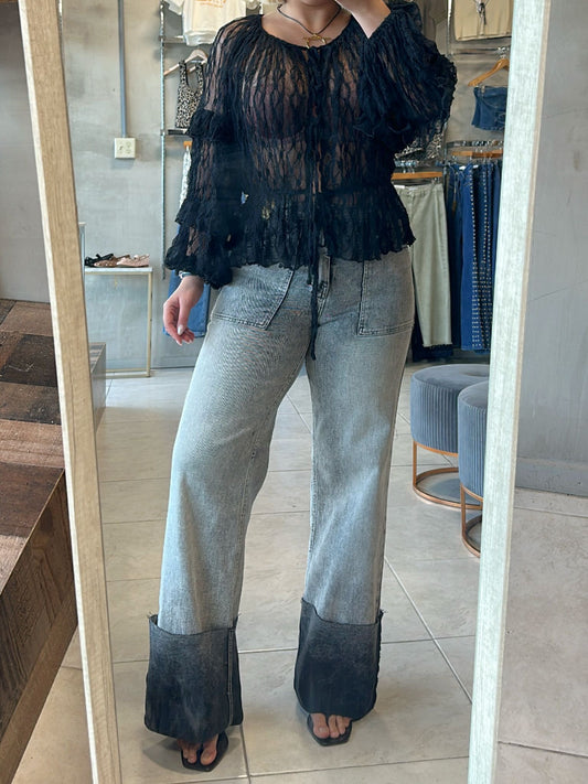 FINAL SALE - Jenna Black Ruffled Top