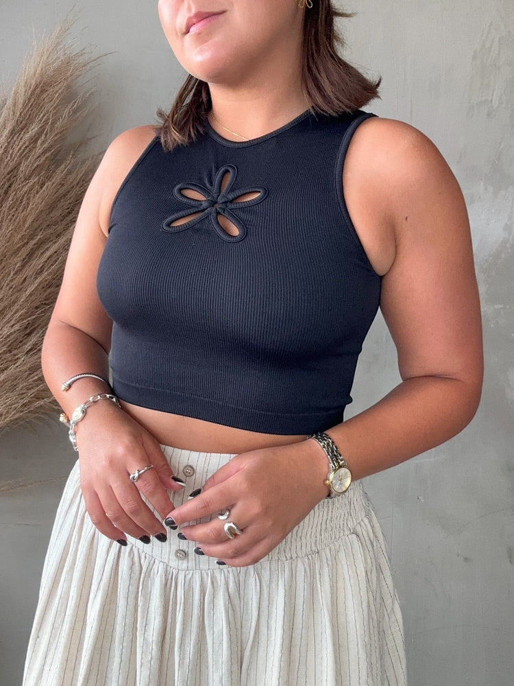 Flora Black Basic Top