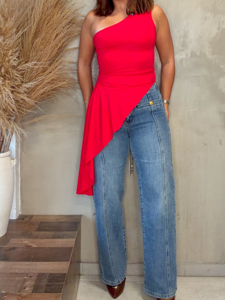 Coral Red One Shoulder Blouse