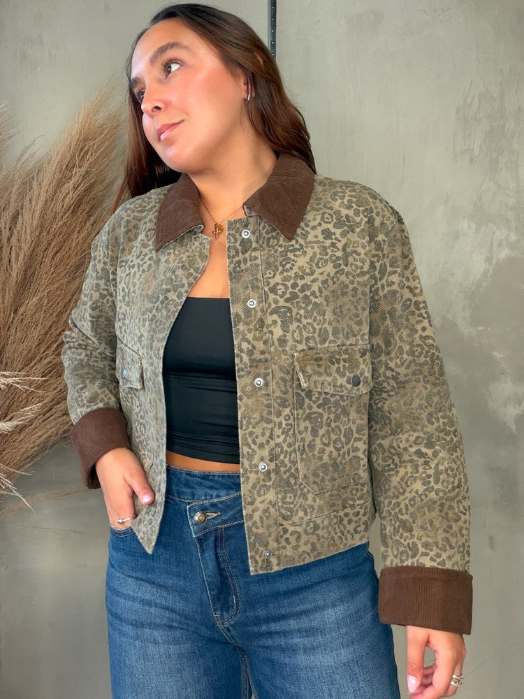 Leopard Corduroy Detailed Jacket