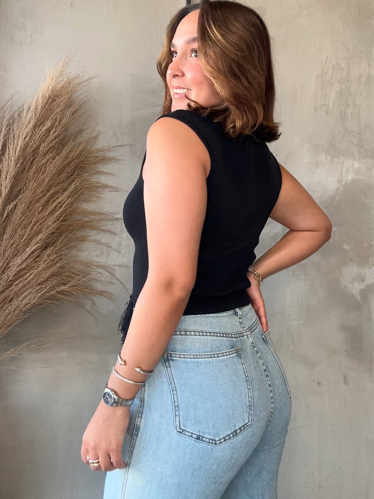 Shannon Black Fringes Top