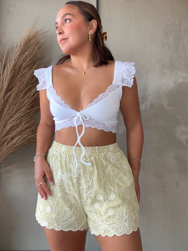 Luna Sage Embroidery Shorts