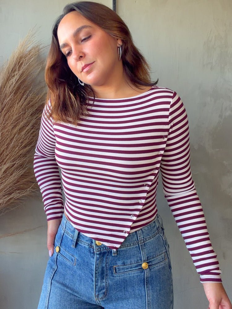 Noa Burdundy/Pink Striped Top