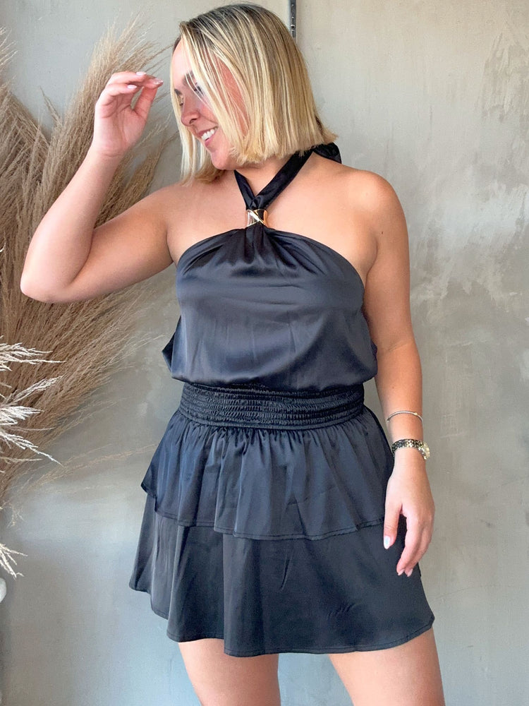 FINAL SALE - Itzia Black Halter Dress