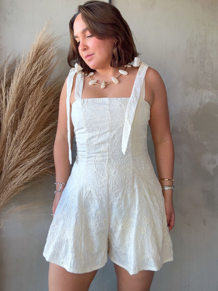 Kim Cream Embroidery Romper