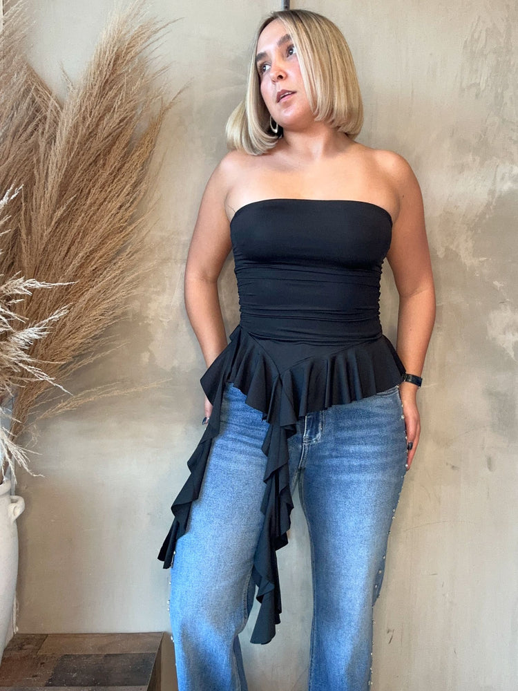 FINAL SALE - Indiana Black Ruffled Top