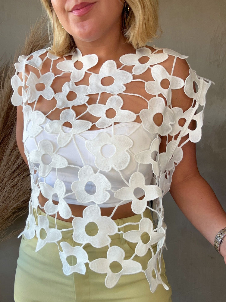 Indy White Floral Lace Top