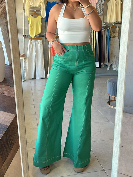 Pilar Green Zipper Jean