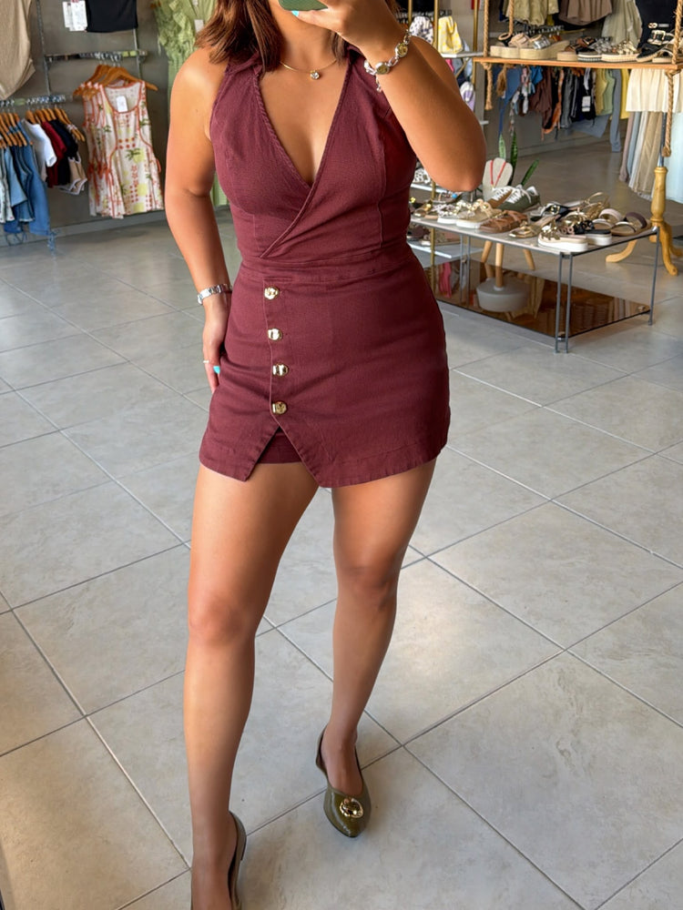 Marena Wine Denim Romper