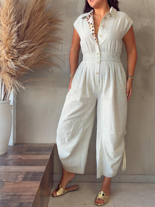 Monika Cream Striped Jumpsuit