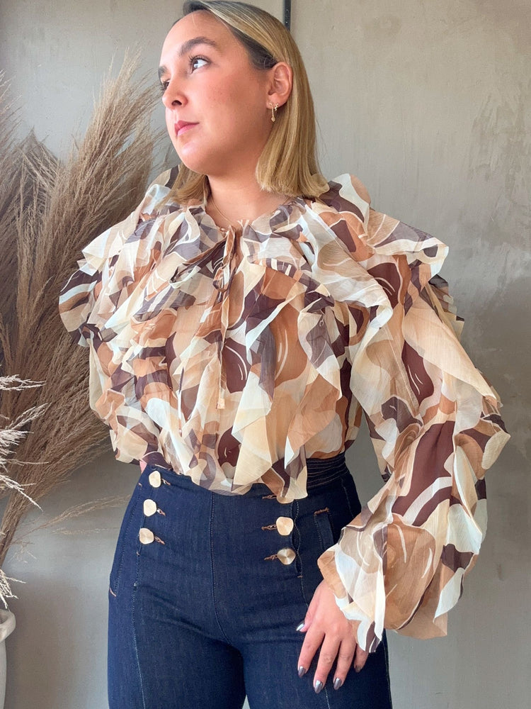FINAL SALE - Isha Leaves Ruffled Top