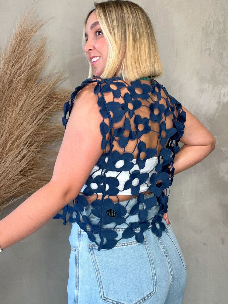 Indy Navy Floral Lace Top