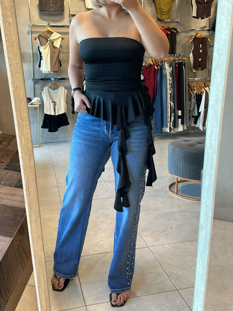 FINAL SALE - Indiana Black Ruffled Top