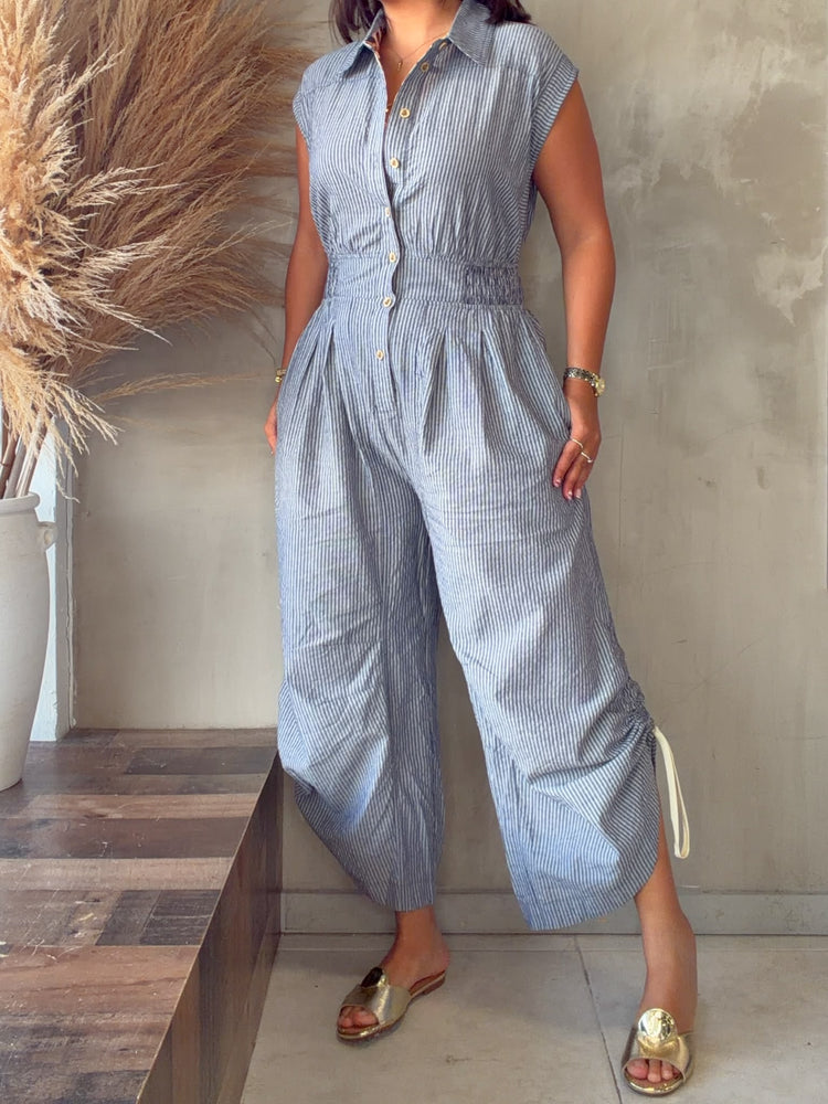 Monika Navy Striped Jumpsuit