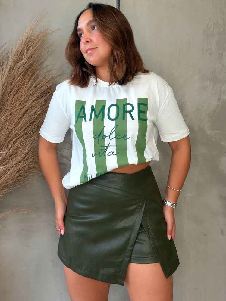 Helen Olive Leather Skort