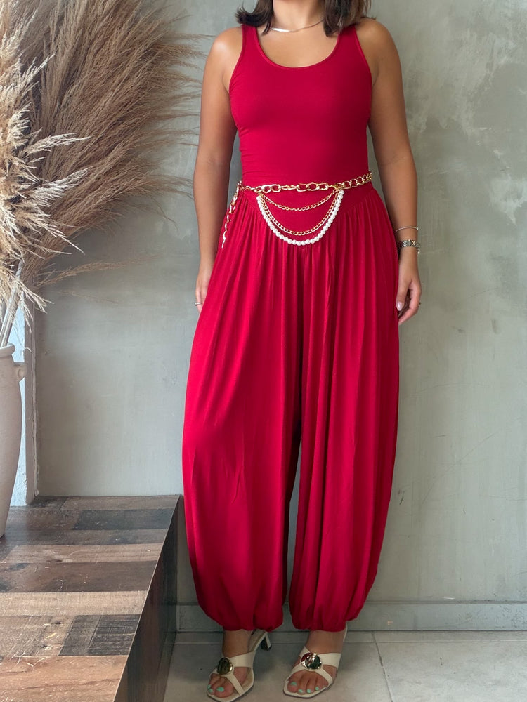 Renata Pearl Belted Balloon Jumpsuit