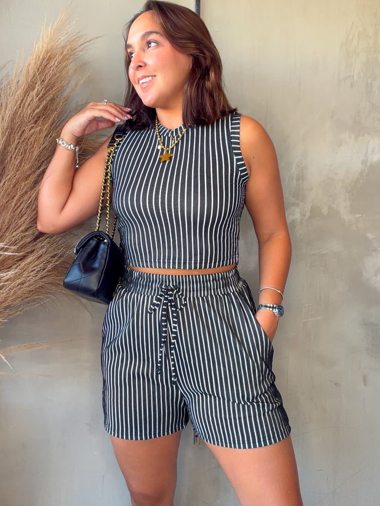 Janet Black Striped Set