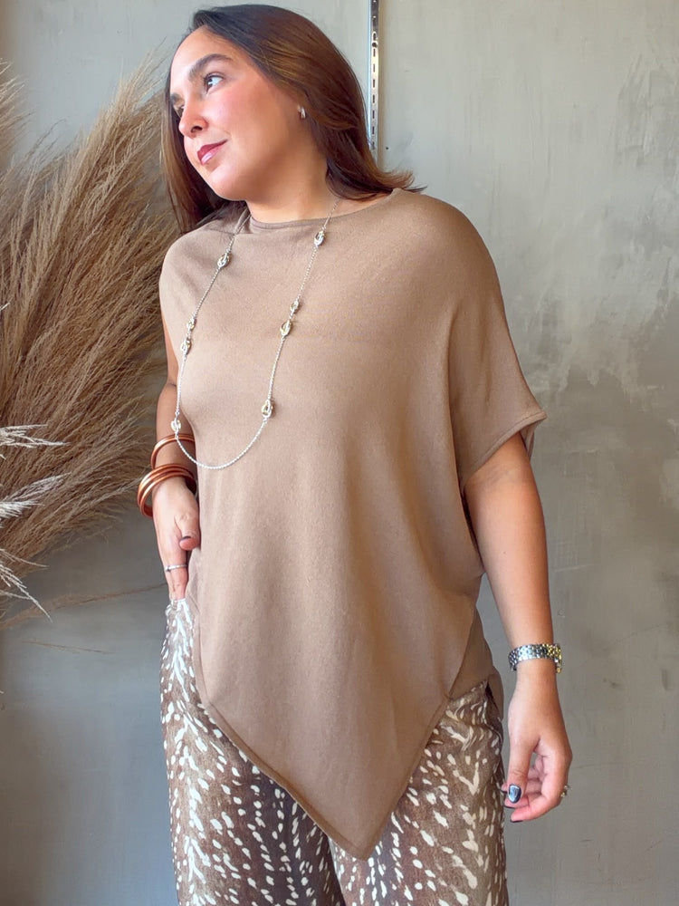 Lydia Brown Asymmetrical Blouse