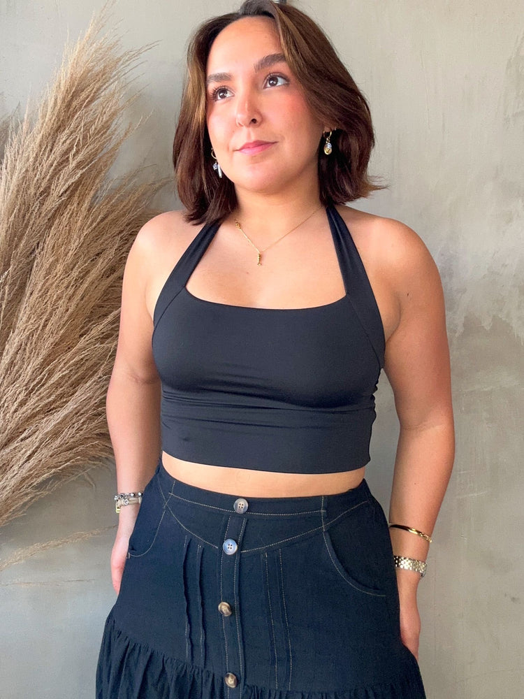 Itzel Black Halter Top