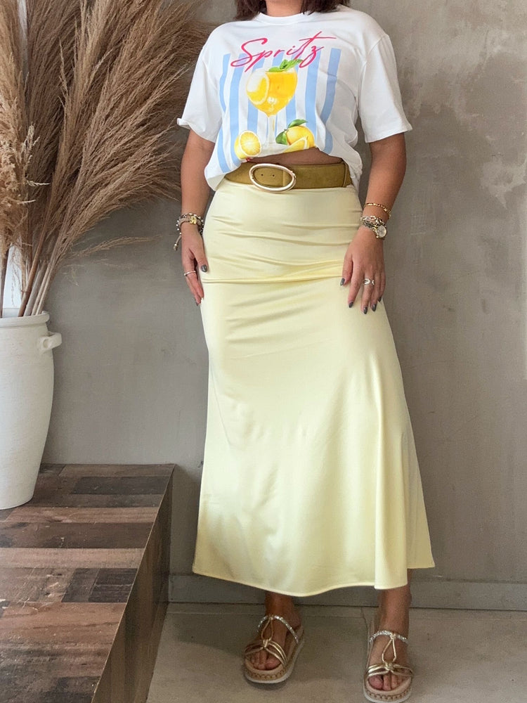 Karli Yellow Satin Skirt