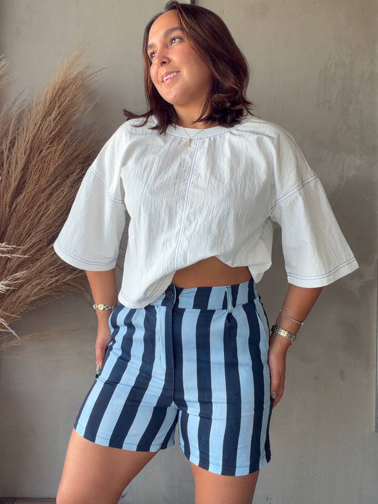 Estela Navy/Blue Striped Short