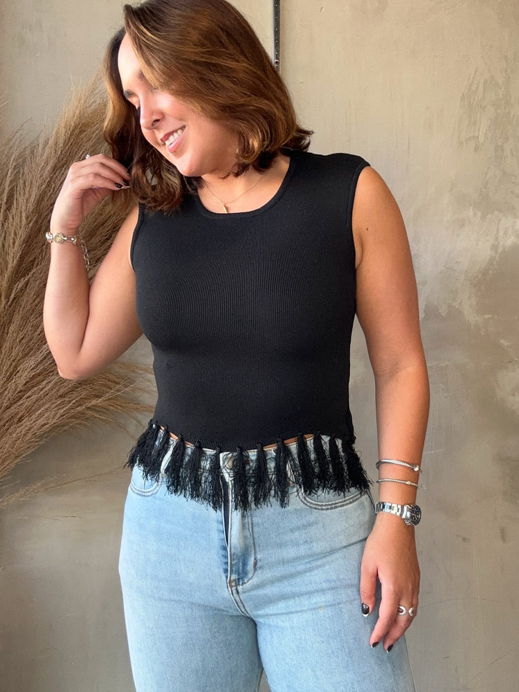 Shannon Black Fringes Top