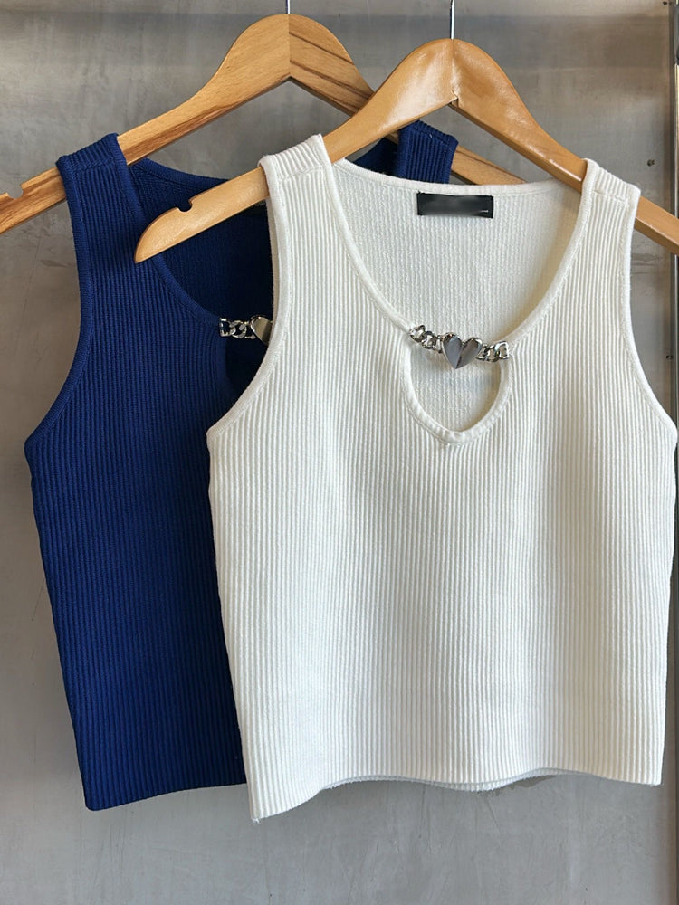 Grace Heart Detailed Navy Top