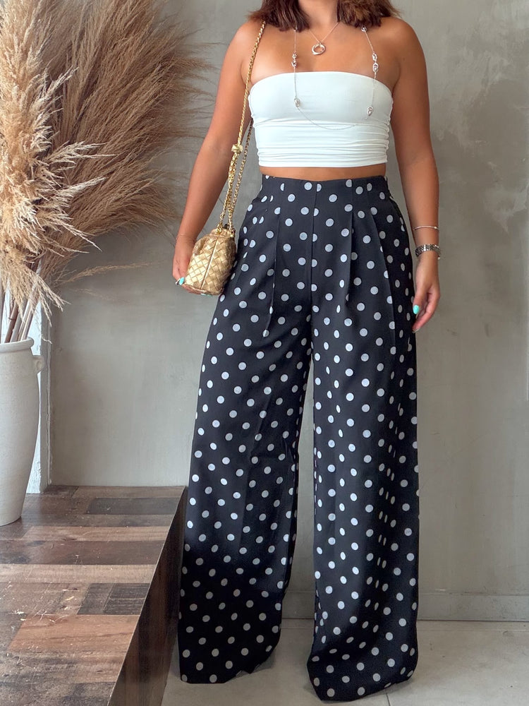 Siara Black Polka Dots Pleated Pants