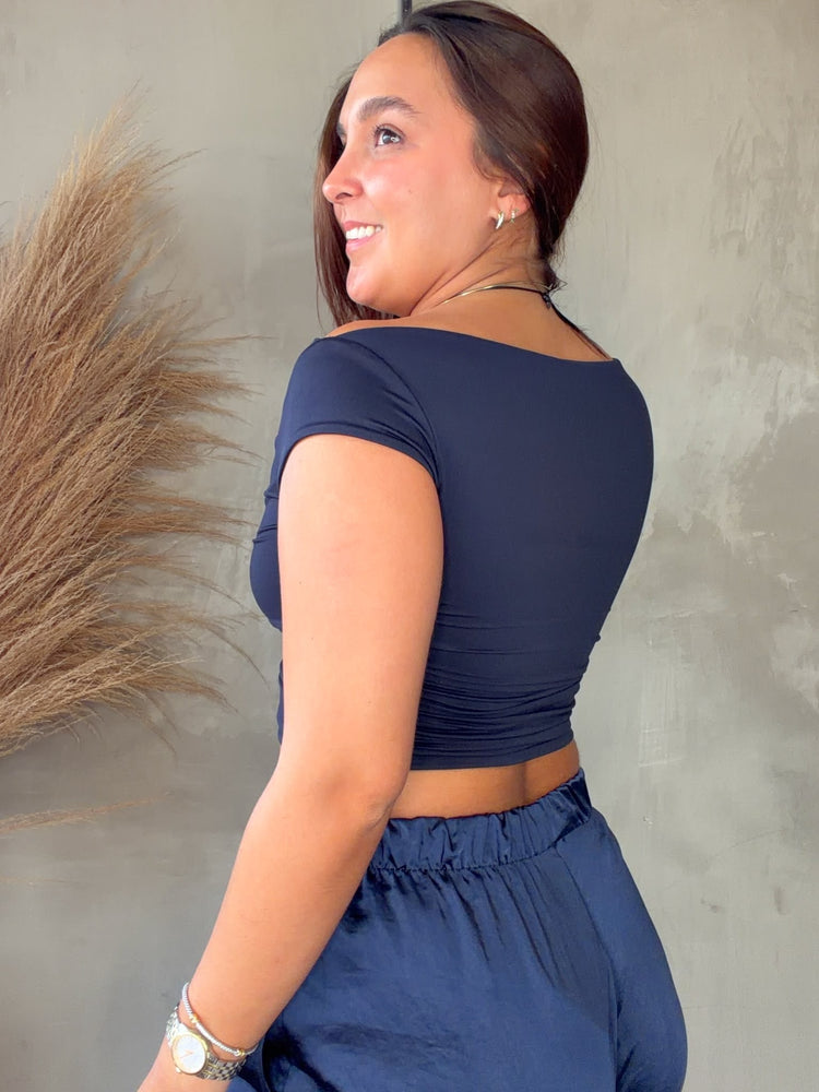Bea Navy Ruched Top
