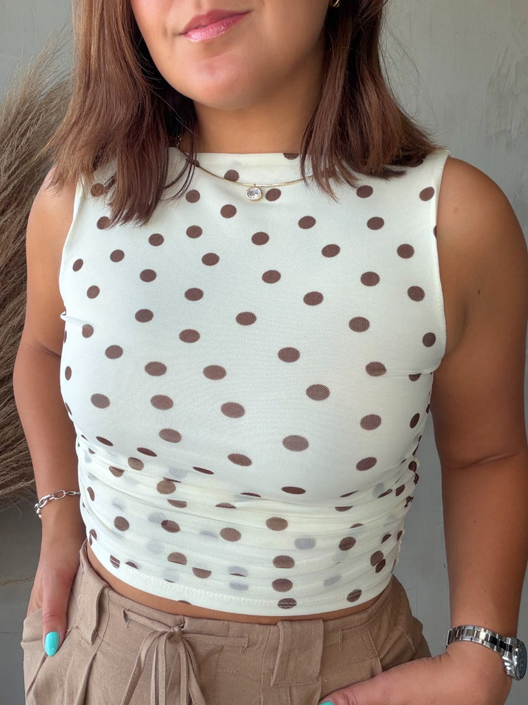 Angie Beige Polka Dots Top