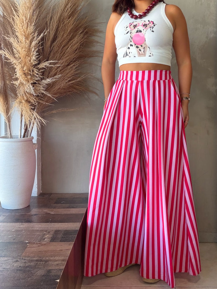 Leena Red/Pink Striped Palazzo