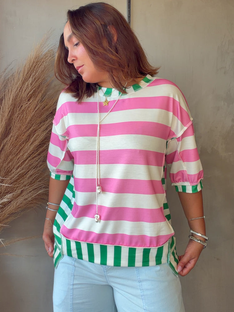 Gina Pink Striped Top