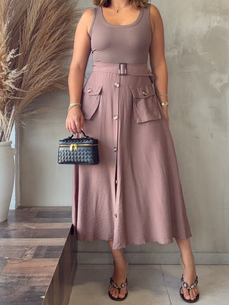 Adina Espresso Belted Dress