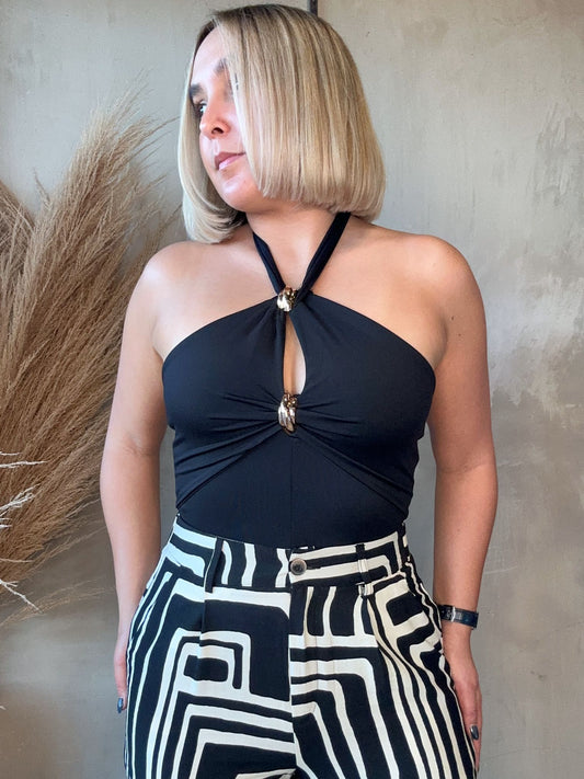 FINAL SALE - Carly Black Halter Bodysuit
