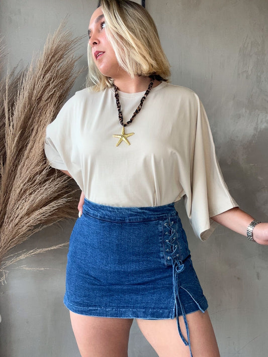 Lúa Lace Up Denim Skirt
