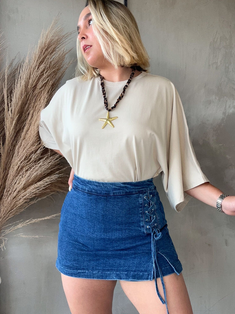 Lúa Lace Up Denim Skirt