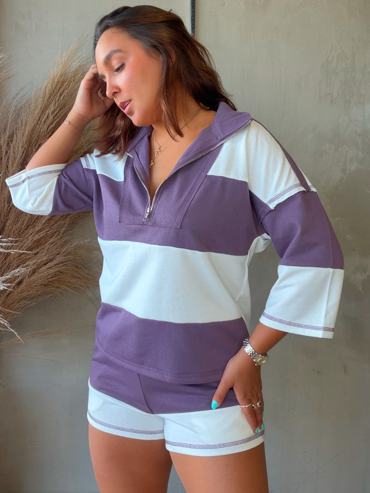 Atiana Purple/White Striped Set
