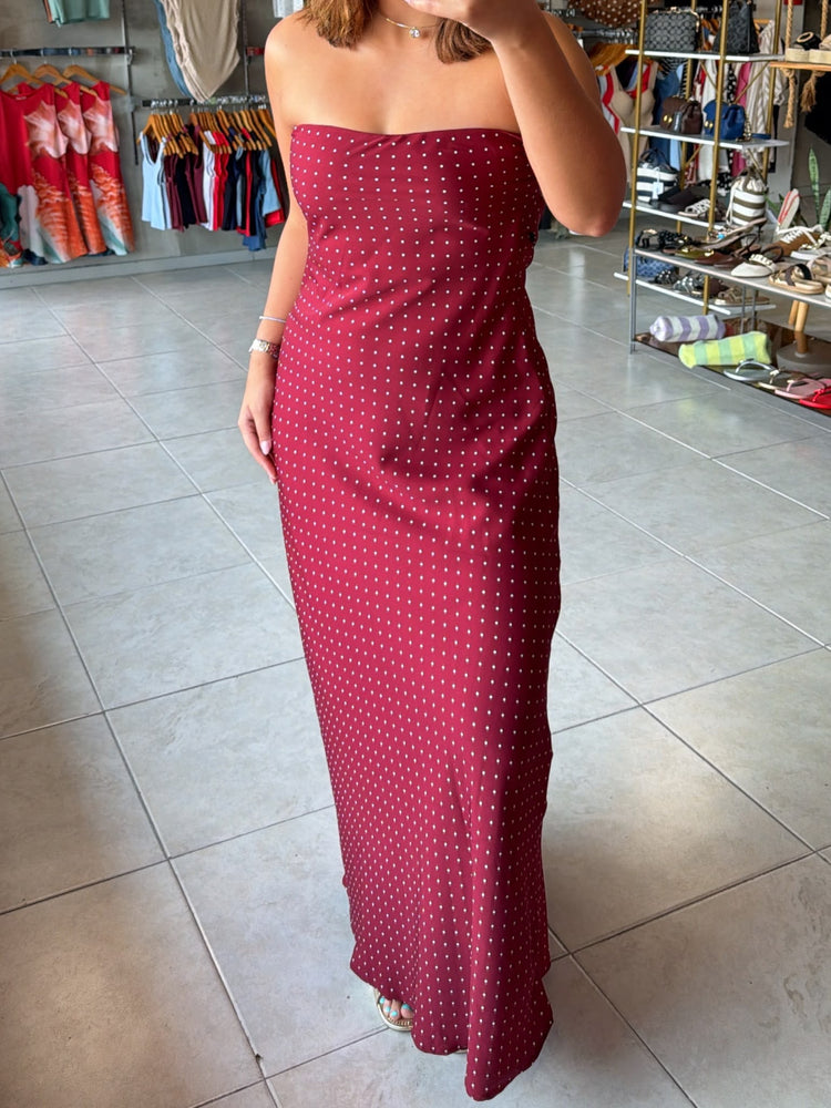 Wine Polka Dots Maxi Dress