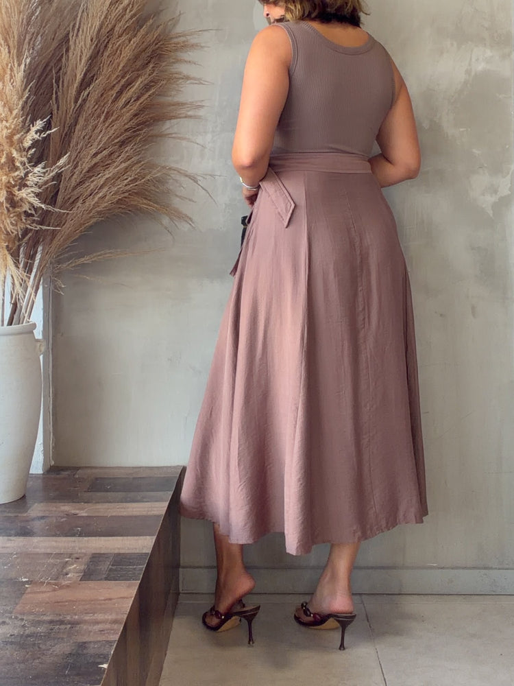 Adina Espresso Belted Dress