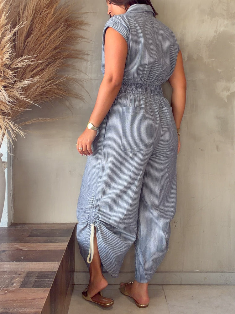 Monika Navy Striped Jumpsuit