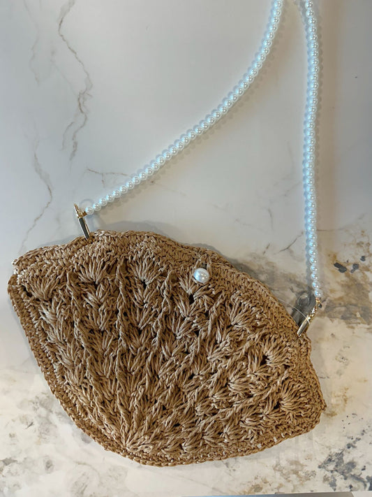 Raffia Shell & Pearls Crossbody