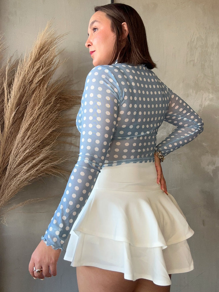 Eden Blue Polka Dots Mesh Top