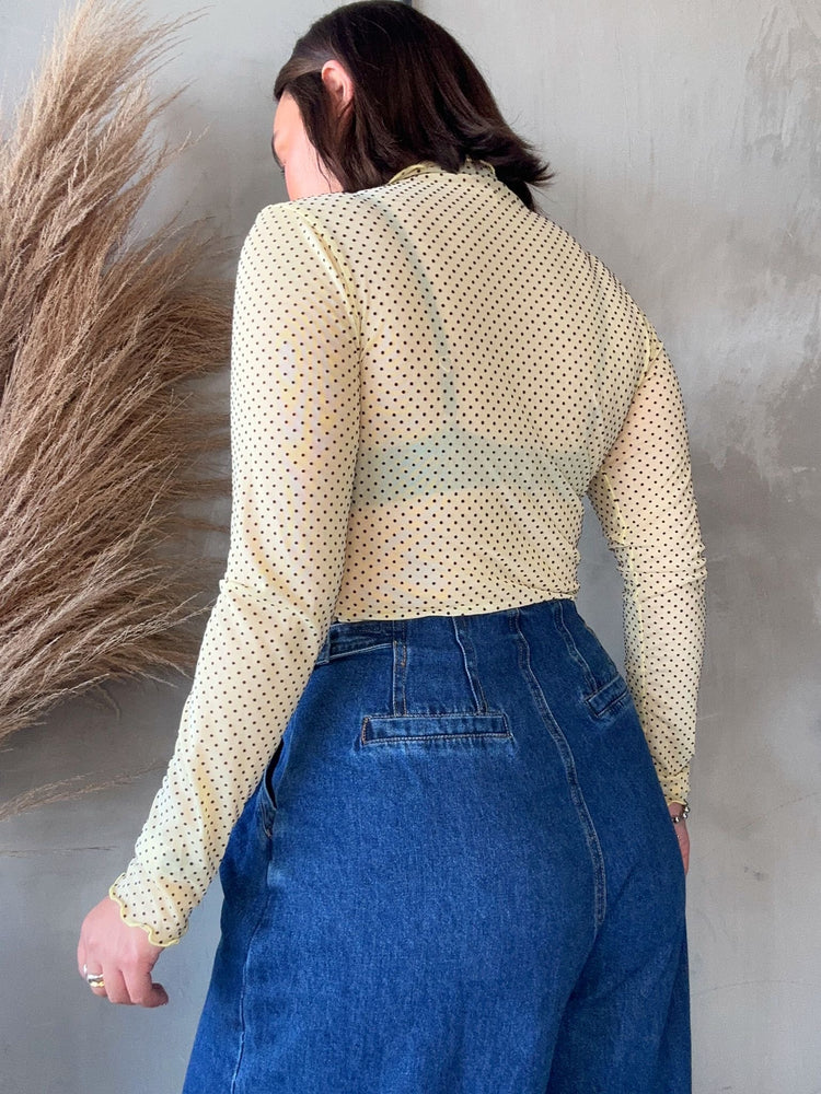 Eden Yellow Polka Dots Mesh Top